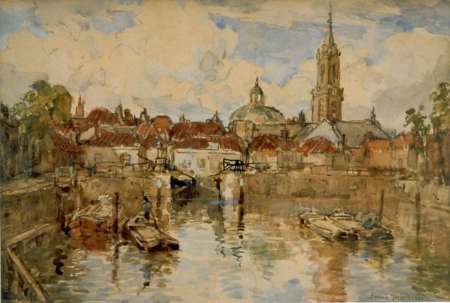 Johan Hendrik van Mastenbroek | Inland harbour, watercolour on paper, 17.5 x 25.0 cm, signed l.r.