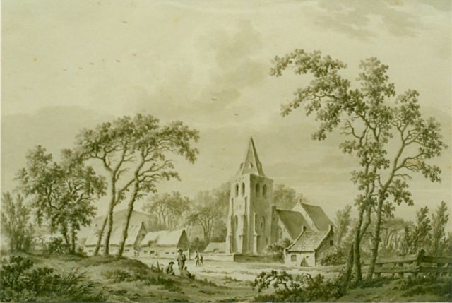 Barend Cornelis Koekkoek | A village, sepia on paper, 19.5 x 28.5 cm, signed l.r.