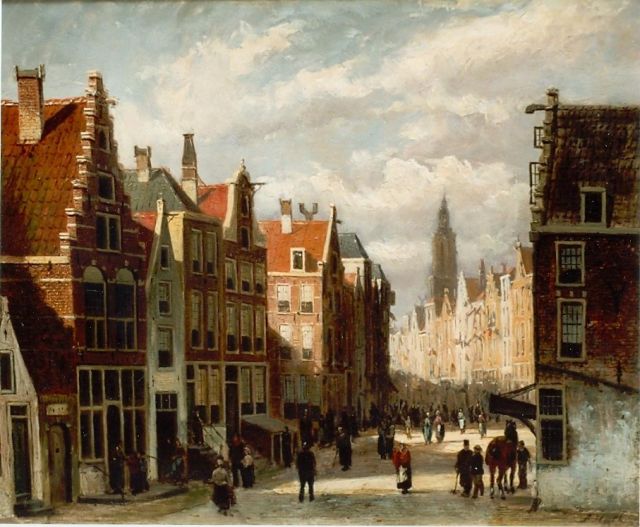 Johannes Frederik Hulk | Daily activities on a sunny day, Amsterdam, oil on panel, 33.0 x 40.0 cm, signed l.r.