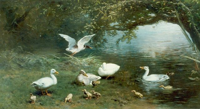 Willem Maris | Ducks on the riverbank, oil on canvas, 56.0 x 111.0 cm, signed l.r. and dated 1870