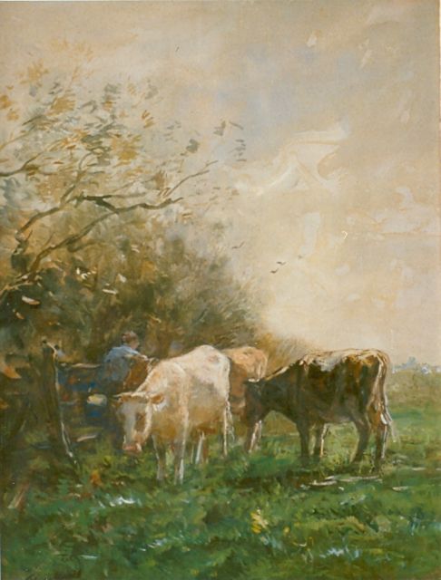 Willem Maris | Milking yard, watercolour on paper, 43.0 x 33.0 cm, signed l.l.