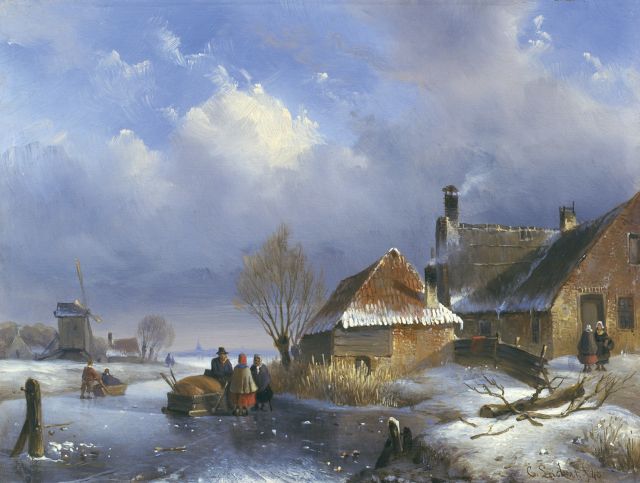 Charles Leickert | Figures on the ice, oil on panel, 18.0 x 24.0 cm, signed l.r.