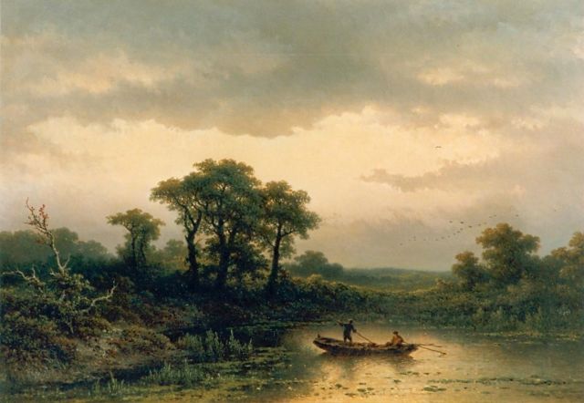 Hilverdink J.  | A moonlit river landscape, oil on canvas 66.0 x 95.0 cm, signed l.l. and dated 1884