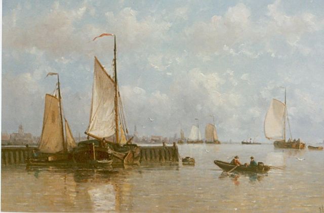 Hendrik Hulk | Moored sailing boats, oil on canvas, 45.5 x 30.5 cm, signed l.r.