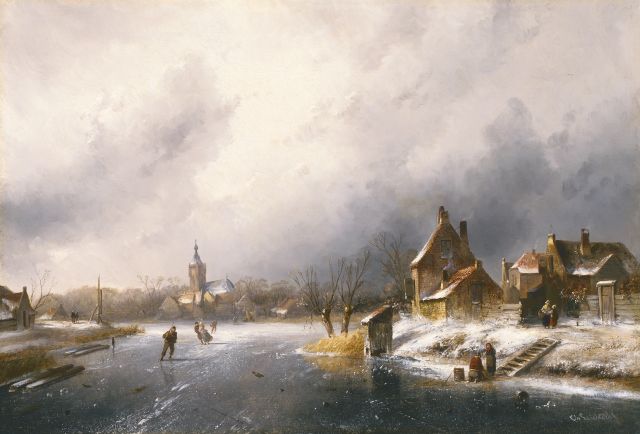 Charles Leickert | A winter landscape with skaters on the ice, oil on canvas, 45.0 x 65.5 cm, signed l.r.