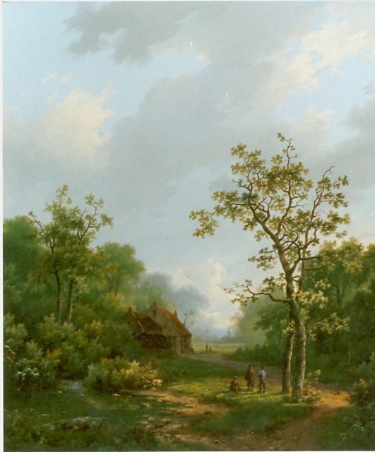 Marinus Adrianus Koekkoek I | Travellers in a wooded landscape, oil on canvas, 52.7 x 49.0 cm, signed l.r.