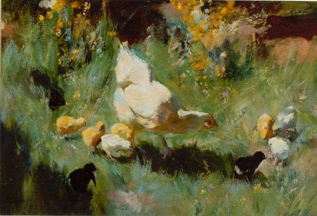 Korteling W.  | Hen with chickens, oil on canvas 80.8 x 120.2 cm, signed l.l.