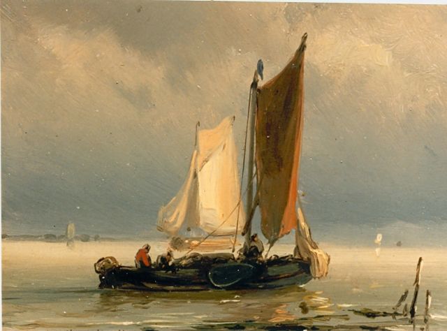 Jan H.B. Koekkoek | Sailing boat in a calm, oil on panel, 8.3 x 11.0 cm, signed l.l.