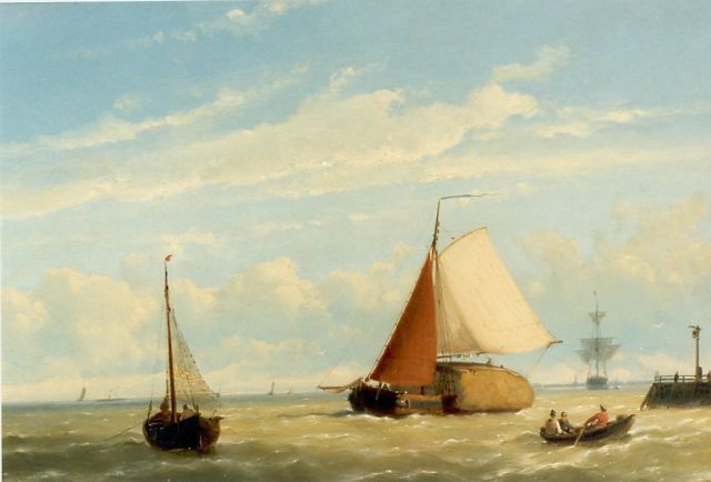 Jan H.B. Koekkoek | Vessels by a jetty, oil on canvas, 36.8 x 54.7 cm, signed l.l. and dated '63