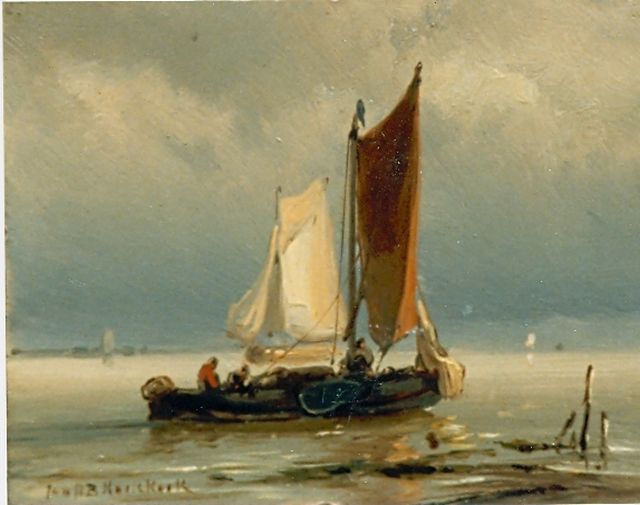 Koekkoek J.H.B.  | A sailing vessel in a calm, oil on panel 8.4 x 11.0 cm, signed l.l.