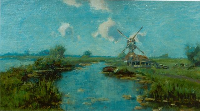 Knikker A.  | Polder landscape, oil on canvas 18.5 x 34.0 cm