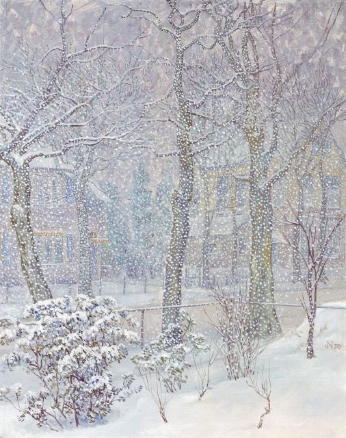 Nieweg J.  | A winter landscape, oil on canvas 49.5 x 39.8 cm, signed l.r.