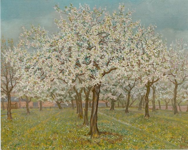 Nieweg J.  | Blossom trees, oil on canvas