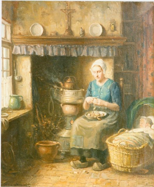 Nieuwenhoven W. van | Peeling potatoes, oil on canvas 60.2 x 50.2 cm, signed l.l.