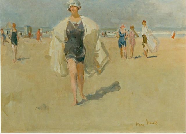 Isaac Israels | Elegant lady on the beach, oil on canvas, 60.0 x 80.0 cm, signed l.r.