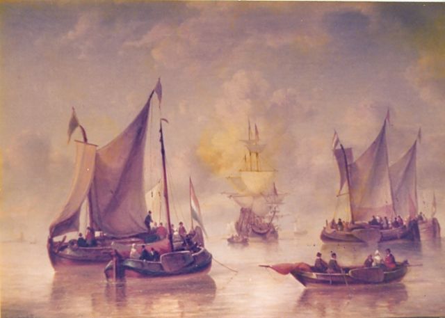 Opdenhoff G.W.  | Shipping in a calm, oil on panel, signed l.l.