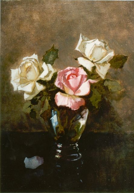 Henri van Os-Delhez | Roses in vase, oil on canvas, 40.0 x 30.0 cm