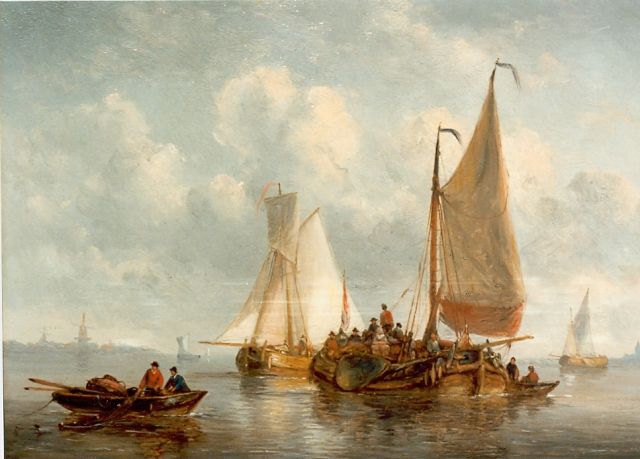 George Willem Opdenhoff | Shipping in a calm, oil on panel, 20.5 x 28.0 cm, signed l.r.
