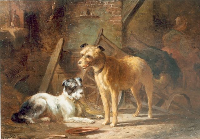 Os P.F. van | Two dogs, oil on panel 18.9 x 27.0 cm, signed l.l.