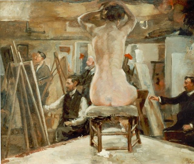 Oyens P.  | A nude model, oil on canvas 61.3 x 75.6 cm, signed l.r.