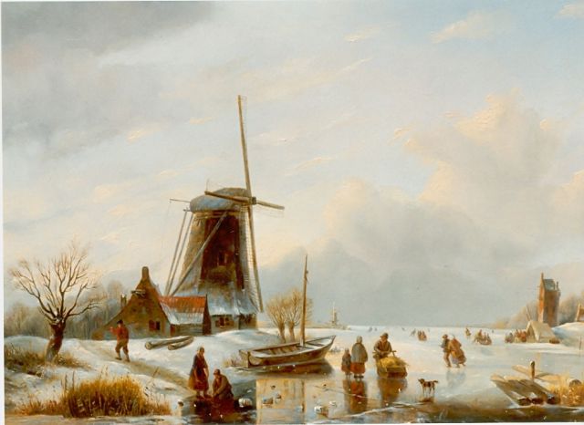 Mattias Parré | A winter landscape with skaters on the ice, oil on panel, 47.3 x 63.2 cm