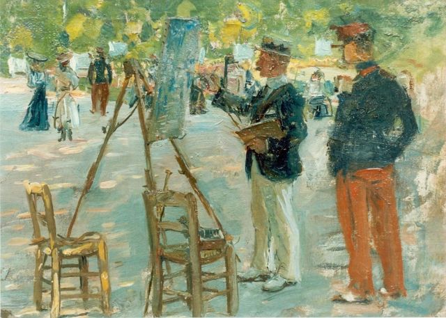 Hoynck van Papendrecht J.  | A painter 'en plein air', oil on canvas laid down on panel 21.8 x 29.6 cm