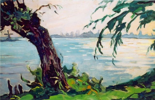 Pieck A.J.  | A river landscape, oil on canvas 37.0 x 56.0 cm