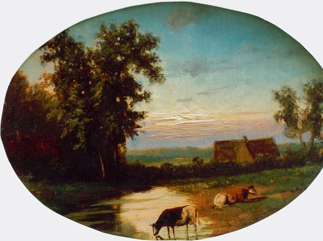 Louwerencius Plas | Landscape at dusk, oil on panel, 12.3 x 17.7 cm, signed l.r.
