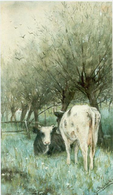 Geo Poggenbeek | Cows in a meadow, watercolour on paper, 37.0 x 22.0 cm, signed l.r. and dated '79