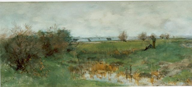 Geo Poggenbeek | Polder landscape, watercolour on paper, 20.5 x 48.0 cm, signed l.l.