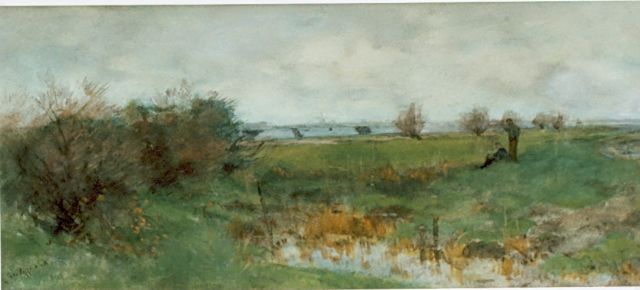 Poggenbeek G.J.H.  | Polder landscape, watercolour on paper 20.5 x 48.0 cm, signed l.l.