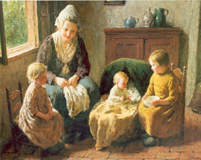 Bernard Pothast | Feeding the baby, oil on canvas, 48.5 x 58.5 cm, signed l.r.