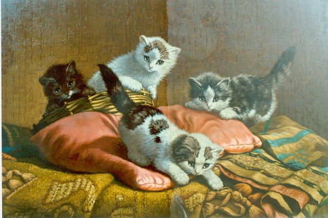 Cornelis Raaphorst | Kittens, oil on canvas, 40.0 x 60.0 cm, signed l.l.