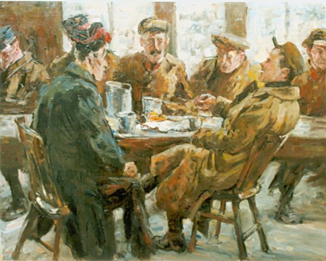 Jan Hoynck van Papendrecht | Soldiers in a café, oil on canvas laid down on panel, 30.2 x 39.5 cm