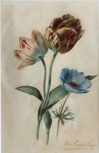 Reekers jr. Joh.  | A flower still life, watercolour on paper 36.4 x 24.1 cm, signed l.r. and dated 1867