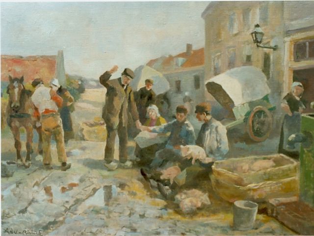 Adriaan de la Rivière | Market day, oil on canvas, 35.0 x 50.0 cm, signed l.l.
