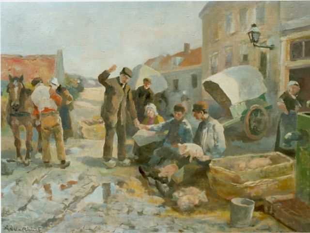 Rivière A.P. de la | Market day, oil on canvas 35.0 x 50.0 cm, signed l.l.