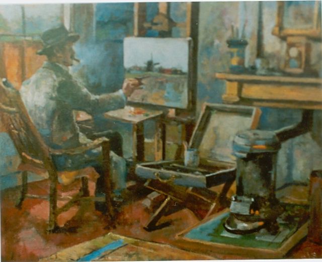 Rivière A.P. de la | The painter's studio, oil on canvas 44.7 x 55.0 cm, signed l.l.