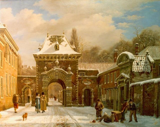 Hove B.J. van | A view of the Grenadierspoort 'Binnenhof', The Hague, oil on panel 39.4 x 49.5 cm, signed l.l.