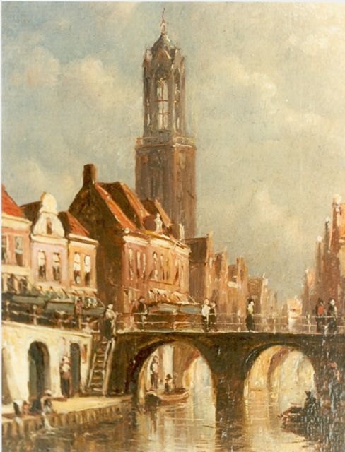 Petrus Gerardus Vertin | A view of a Dutch town, oil on panel, 13.0 x 10.1 cm, signed l.l.