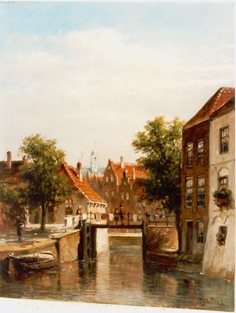 Petrus Gerardus Vertin | A canal in summer, oil on panel, 23.3 x 18.7 cm, signed l.r.