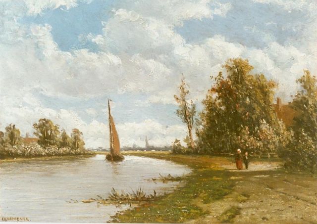 Heppener J.J.  | A river landscape, oil on panel 16.7 x 23.7 cm, signed l.l.