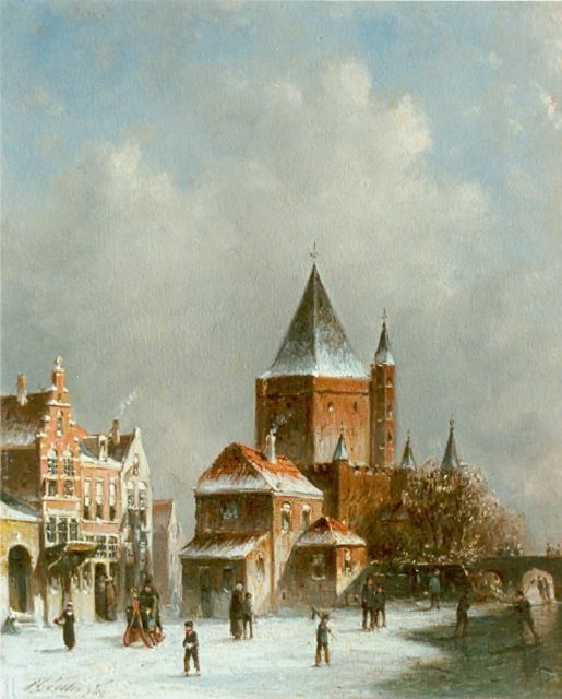 Petrus Gerardus Vertin | A snow-covered town, oil on panel, 25.0 x 20.8 cm, signed l.l.