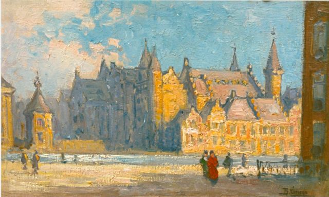 Viegers B.P.  | A view of the 'Binnenhof', The Hague, oil on panel 23.0 x 37.5 cm, signed l.r.