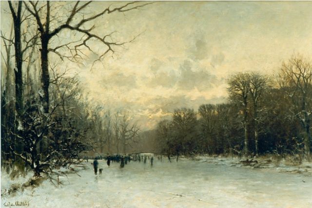 Fredericus Jacobus van Rossum du Chattel | Winter landscape, oil on canvas, 79.5 x 121.0 cm, signed l.l.