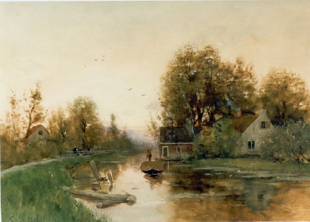 Fredericus Jacobus van Rossum du Chattel | Farmer in a barge, watercolour on paper, 35.0 x 49.0 cm, signed l.l.