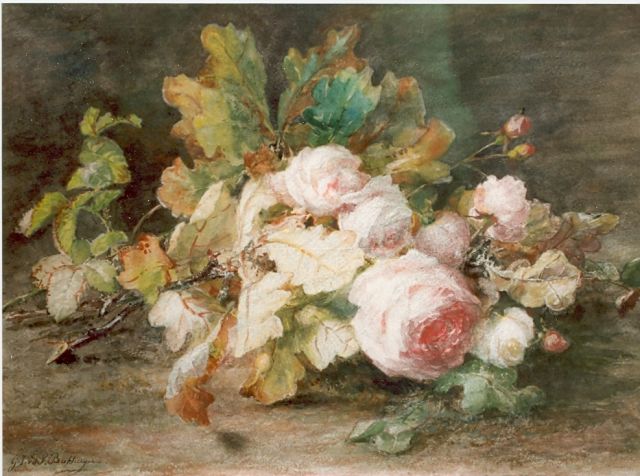Gerardine van de Sande Bakhuyzen | Bourbon roses, watercolour on paper, 33.5 x 48.5 cm, signed l.l.