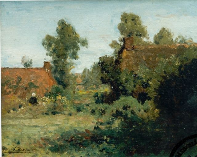 Sande Bakhuyzen J.J. van de | A farmstead, oil on canvas laid down on panel 23.6 x 31.0 cm, signed l.l.