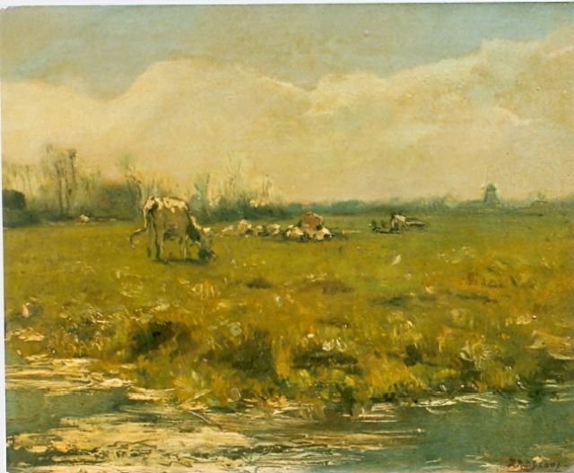 Hendrik Schaap | Cows in a meadow, oil on painter's board, 24.4 x 29.3 cm, signed l.r.