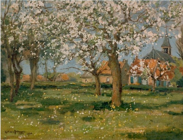 Schagen G.F. van | An orchard in spring, oil on canvas 30.2 x 40.2 cm, signed l.l.